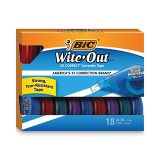 BIC® Wite-Out EZ Correct Correction Tape, Non-Refillable, 1/6" x 472", 18/Pack (BICWOTAP18)