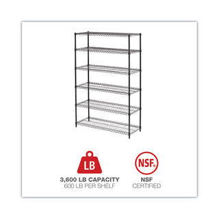 Alera® NSF Certified 6-Shelf Wire Shelving Kit, 48w x 18d x 72h, Black Anthracite (ALESW664818BA)