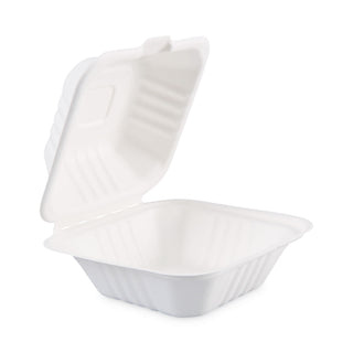 Boardwalk® Bagasse Food Containers, Hinged-Lid, 1-Compartment 6 x 6 x 3.19, White, Sugarcane, 125/Sleeve, 4 Sleeves/Carton (BWKHINGEWF1CM6)