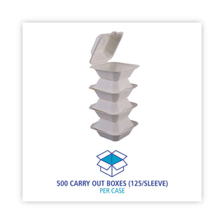 Boardwalk® Bagasse Food Containers, Hinged-Lid, 1-Compartment 6 x 6 x 3.19, White, Sugarcane, 125/Sleeve, 4 Sleeves/Carton (BWKHINGEWF1CM6)