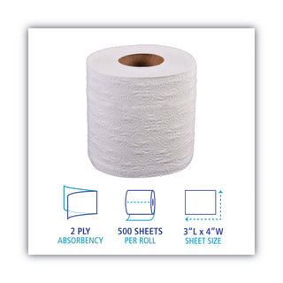 Boardwalk® Bathroom Tissue, Standard, Septic Safe, 2-Ply, White, 4 x 3, 500 Sheets/Roll, 96/Carton (BWK6145)