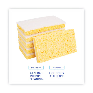 Boardwalk® Scrubbing Sponge, Light Duty, 3.6 x 6.1, 0.7" Thick, Yellow/White, Individually Wrapped, 20/Carton (PAD16320)