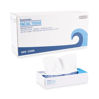 Boardwalk® Office Packs Facial Tissue, 2-Ply, White, Flat Box, 100 Sheets/Box, 30 Boxes/Carton (BWK6500)