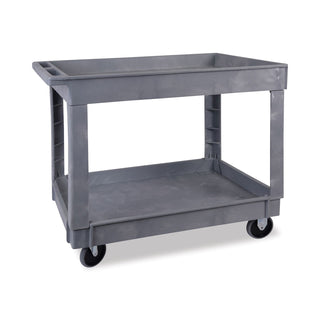 Boardwalk® Two-Shelf Utility Cart, Plastic, 2 Shelves, 300 lb Capacity, 24" x 40" x 31.5", Gray (UNS4024UCGRA)