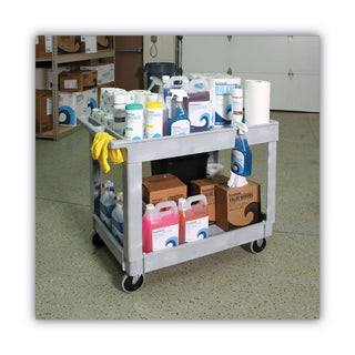 Boardwalk® Two-Shelf Utility Cart, Plastic, 2 Shelves, 300 lb Capacity, 24" x 40" x 31.5", Gray (UNS4024UCGRA)