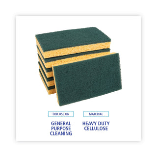 Boardwalk® Scrubbing Sponge, Medium Duty, 3.6 x 6.1, 0.75" Thick, Yellow/Green, Individually Wrapped, 20/Carton (PMP174)