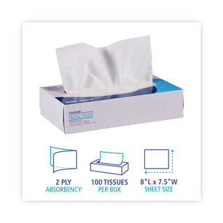 Boardwalk® Office Packs Facial Tissue, 2-Ply, White, Flat Box, 100 Sheets/Box, 30 Boxes/Carton (BWK6500)