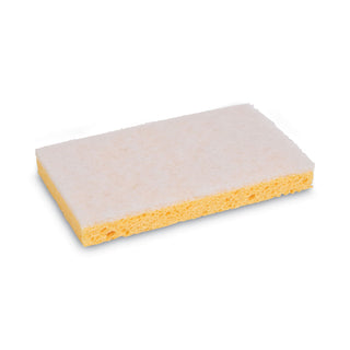 Boardwalk® Scrubbing Sponge, Light Duty, 3.6 x 6.1, 0.7" Thick, Yellow/White, Individually Wrapped, 20/Carton (PAD16320)