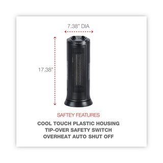 Alera® Mini Tower Ceramic Heater, 7 3/8"w x 7 3/8"d x 17 3/8"h, Black (ALEHECT17)