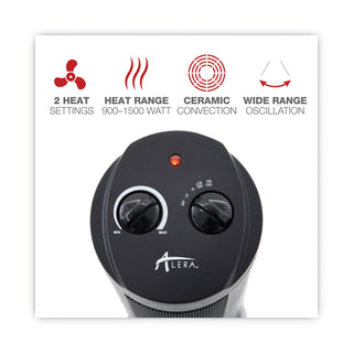 Alera® Mini Tower Ceramic Heater, 7 3/8"w x 7 3/8"d x 17 3/8"h, Black (ALEHECT17)