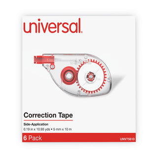 Universal® Side-Application Correction Tape, Transparent Red Applicator, 0.2" x 393", 6/Pack (UNV75610)