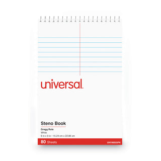 Universal® Steno Pads, Gregg Rule, Red Cover, 80 White 6 x 9 Sheets, 6/Pack (UNV96920PK)