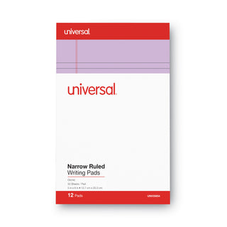 Universal® Colored Perforated Ruled Writing Pads, Narrow Rule, 50 Orchid 5 x 8 Sheets, Dozen (UNV35854)