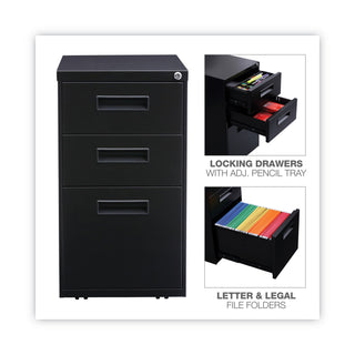Alera® Three-Drawer Metal Pedestal File, 14.96w x 19.29d x 27.75h, Black (ALEPABBFBL)