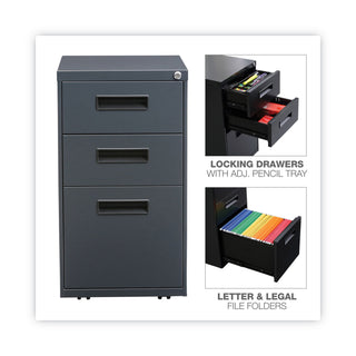 Alera® Three-Drawer Metal Pedestal File, 14.96w x 19.29d x 27.75h, Charcoal (ALEPABBFCH)