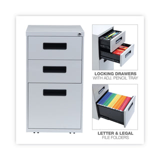 Alera® Three-Drawer Metal Pedestal File, 14.96w x 19.29d x 27.75h, Light Gray (ALEPABBFLG)
