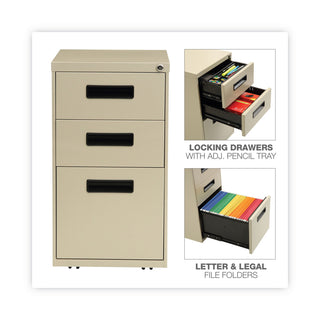 Alera® Three-Drawer Metal Pedestal File, 14.96w x 19.29d x 27.75h, Putty (ALEPABBFPY)