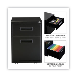 Alera® Two-Drawer Metal Pedestal File, 14.96w x 19.29d x 21.65h, Black (ALEPABFBL)