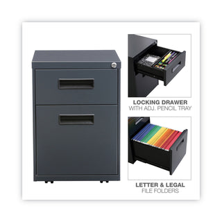 Alera® Two-Drawer Metal Pedestal File, 14.96w x 19.29d x 21.65h, Charcoal (ALEPABFCH)