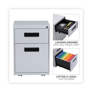 Alera® Two-Drawer Metal Pedestal File, 14.96w x 19.29d x 21.65h, Light Gray (ALEPABFLG)