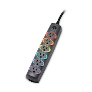 Kensington® SmartSockets Color-Coded Strip Surge Protector, 6 Outlets, 8ft Cord, 1260 Joules (KMW62144)