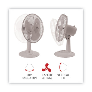 Alera® 12" 3-Speed Oscillating Desk Fan, Plastic, White (ALEFAN122)