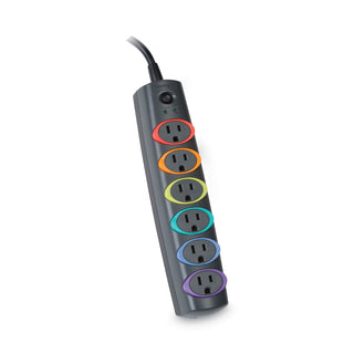 Kensington® SmartSockets Color-Coded Strip Surge Protector, 6 Outlets, 8ft Cord, 1260 Joules (KMW62144)