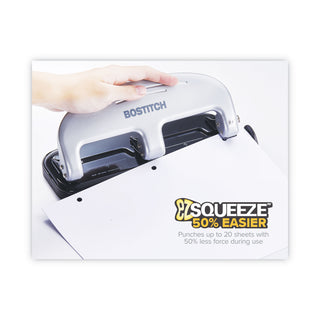 Bostitch® EZ Squeeze Three-Hole Punch, 20-Sheet Capacity, Black/Silver (ACI2220)