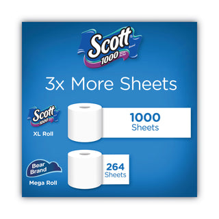 Scott® 1000 Bathroom Tissue, Septic Safe, 1-Ply, White, 1,000 Sheet/Roll, 20/Pack (KCC20032PK)