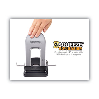 Bostitch® EZ Squeeze Two-Hole Punch, 40-Sheet Capacity, Black/Silver (ACI2340)