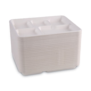 Boardwalk® Bagasse Dinnerware, 5-Compartment Tray, 10 x 8, White, 500/Carton (BWKTRAYWF128)