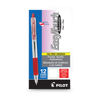 Pilot® EasyTouch Retractable Ballpoint Pen, Fine 0.7mm, Red Ink, Clear Barrel, Dozen (PIL32212)