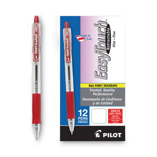 Pilot® EasyTouch Retractable Ballpoint Pen, Fine 0.7mm, Red Ink, Clear Barrel, Dozen (PIL32212)