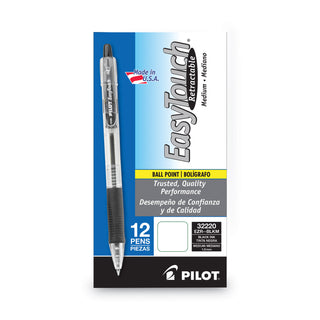 Pilot® EasyTouch Retractable Ballpoint Pen, Medium 1mm, Black Ink, Clear Barrel, Dozen (PIL32220)