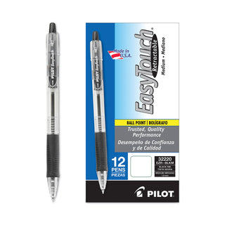 Pilot® EasyTouch Retractable Ballpoint Pen, Medium 1mm, Black Ink, Clear Barrel, Dozen (PIL32220)
