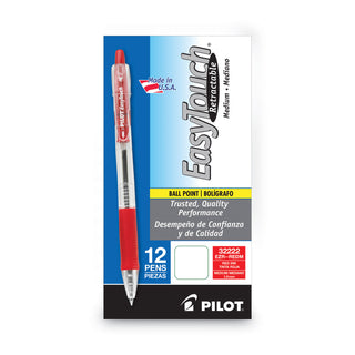 Pilot® EasyTouch Retractable Ballpoint Pen, Medium 1mm, Red Ink, Clear Barrel, Dozen (PIL32222)