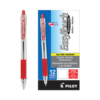 Pilot® EasyTouch Retractable Ballpoint Pen, Medium 1mm, Red Ink, Clear Barrel, Dozen (PIL32222)