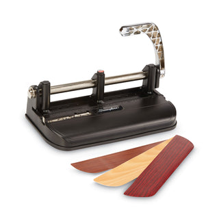 Swingline® 40-Sheet Heavy-Duty Lever Action 2-to-7-Hole Punch, 11/32" Hole, Black/Woodgrain (SWI74400)