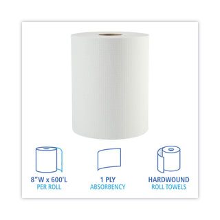 Boardwalk® Hardwound Paper Towels, 1-Ply, 8" x 600 ft, White, 2" Core, 12 Rolls/Carton (BWK6261B)