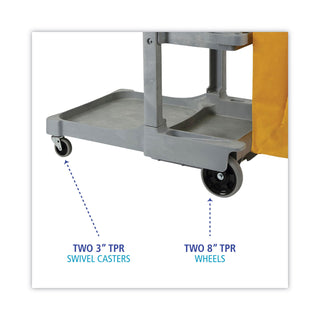 Boardwalk® Janitor's Cart, Plastic, 4 Shelves, 1 Bin, 22" x 44" x 38", Gray (UNSJCARTGRA)