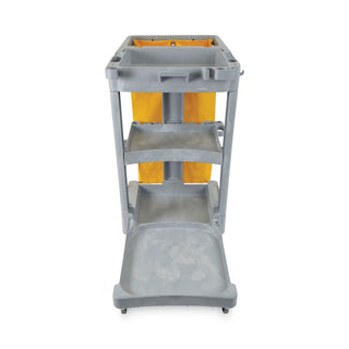 Boardwalk® Janitor's Cart, Plastic, 4 Shelves, 1 Bin, 22" x 44" x 38", Gray (UNSJCARTGRA)