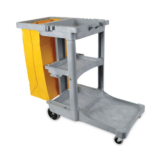 Boardwalk® Janitor's Cart, Plastic, 4 Shelves, 1 Bin, 22" x 44" x 38", Gray (UNSJCARTGRA)