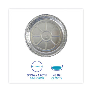 Boardwalk® Round Aluminum To-Go Containers, 48 oz, 9" Diameter x 1.66"h, Silver, 500/Carton (BWKROUND9)