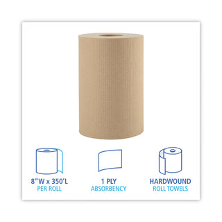 Boardwalk® Hardwound Paper Towels, 1-Ply, 8" x 350 ft, Natural, 12 Rolls/Carton (6252BW)