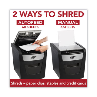 GBC® AutoFeed+ 60X Super Cross-Cut Home Shredder, 60 Auto/6 Manual Sheet Capacity (GBCWSM1757601)