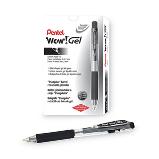 Pentel® WOW! Retractable Gel Pen, Medium 0.7 mm, Black Ink, Clear/Black Barrel, Dozen (PENK437A)