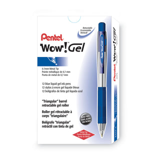 Pentel® WOW! Retractable Gel Pen, Medium 0.7 mm, Blue Ink, Clear/Blue Barrel, Dozen (PENK437C)
