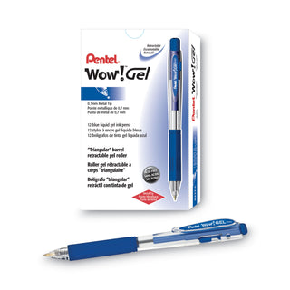 Pentel® WOW! Retractable Gel Pen, Medium 0.7 mm, Blue Ink, Clear/Blue Barrel, Dozen (PENK437C)