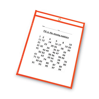 C-Line® Reusable Dry Erase Pockets, 9 x 12, Assorted Neon Colors, 10/Pack (CLI40810)