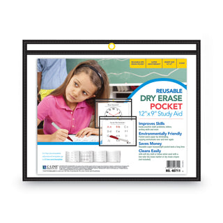 C-Line® Reusable Dry Erase Pockets, 12 x 9, Black (CLI40711)